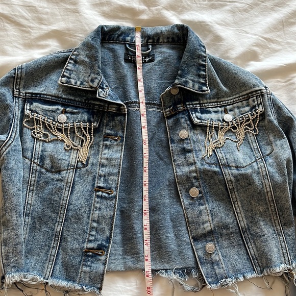 Blue Jean jacket faux diamond fringe detailing size M - Picture 14 of 14